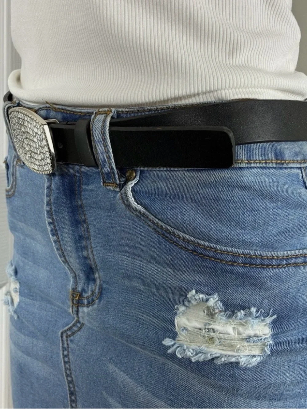 Steve Madden Womens belt Sz M Black Leather Silver Crystal Buckle Whimsygoth